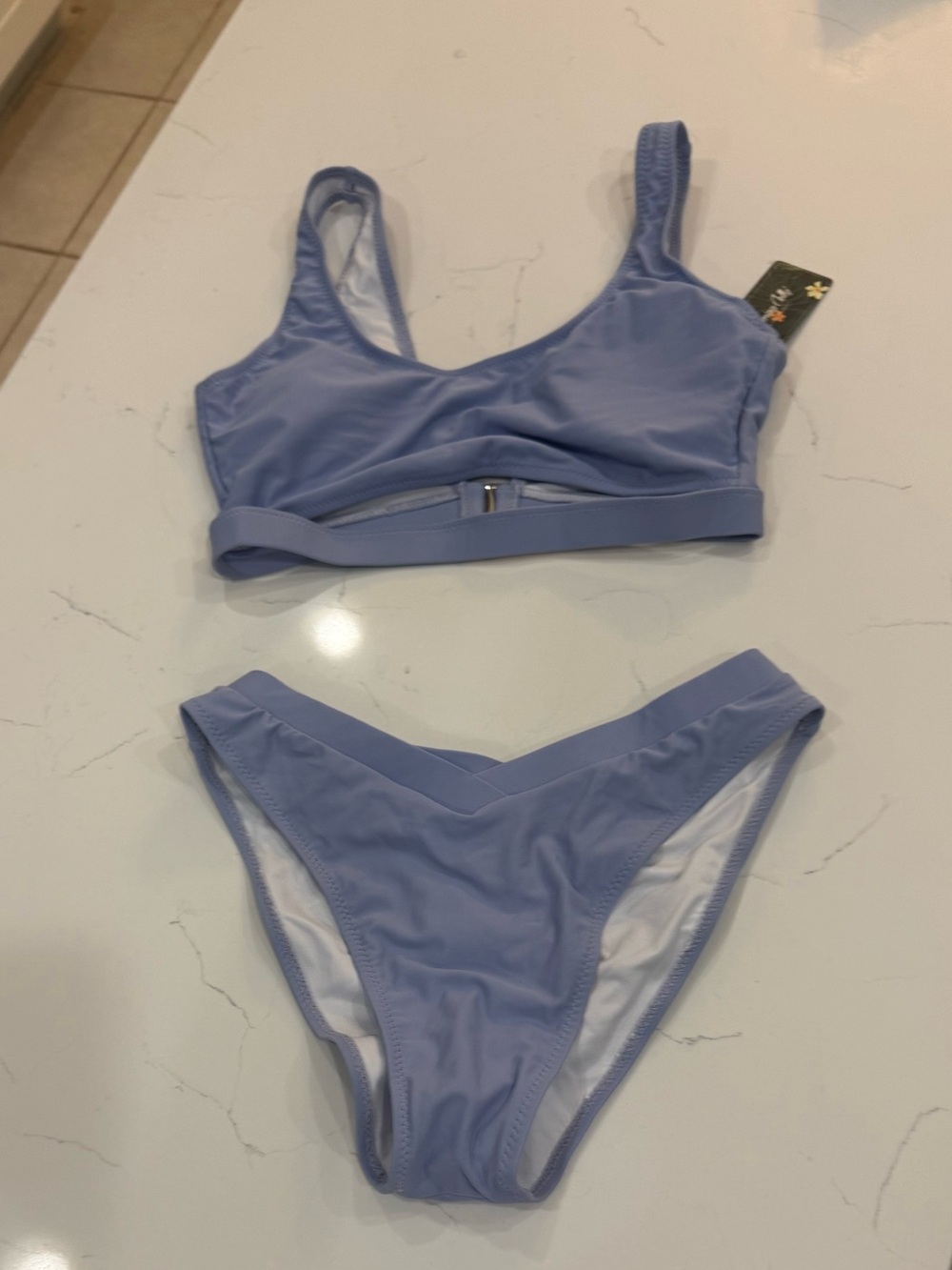 Blooming Jelly Light Blue Scrunch High-Waist Bikini | Underbust Cutout | NWT